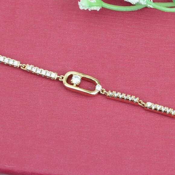 "Elegant Rose Gold Bracelet with Sparkling Center Oval Charm, XPBL0913 - Picture 12 of 13